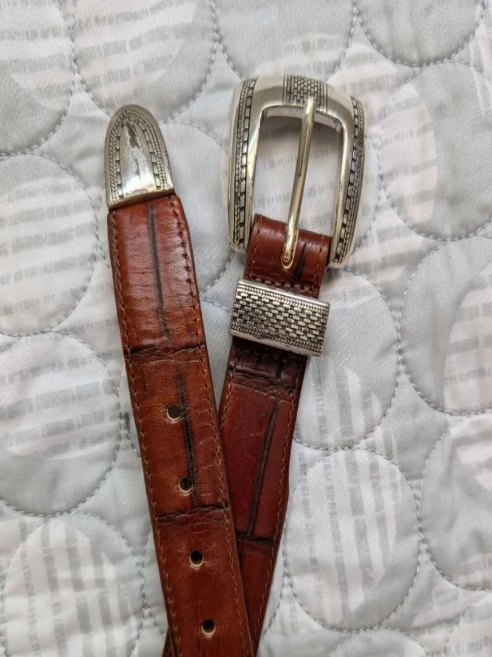VTG 90s Onyx Brighton Genuine Leather Crocodile Embossed Belt Brass Buckle Sz 34